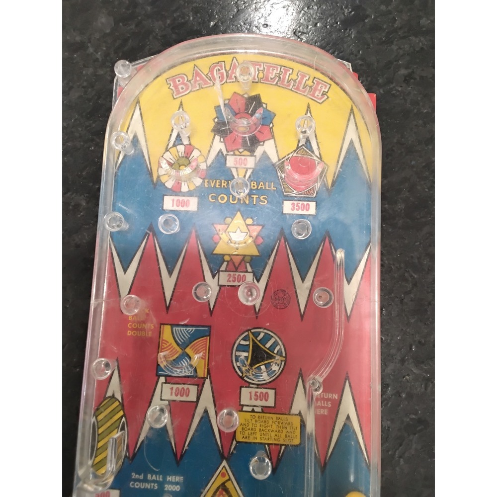 Vintage Marx Bagatelle Handheld Pinball Game Red Blue Yellow Toy Marble Game‎